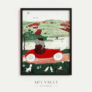 Babar Car Babar Vintage Car Countryside Babar Cottage Art Cozy Wall Art Babar Poster Babar Print Babar Wall Art Babar Elephant Nursery Decor