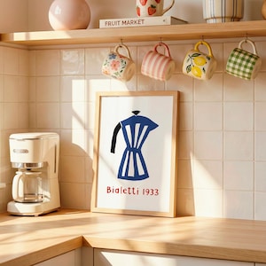 Bialetti 1933 Arte de cocina DESCARGA DIGITAL Póster de café Bialetti Cafetera moka Póster de cafetería