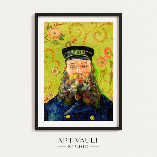 Vincent van Gogh Le facteur affiche Portrait de Joseph Roulin 1889 Art Print Van Gogh Wall Art Print Green Floral Wallpaper Portrait unique