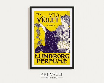 Lundborg Vio Violet Fragrance Bathroom Poster Washroom Wall Art Vintage Perfume Poster Perfume Art Nouveau Poster Perfume Ad Bathroom Art