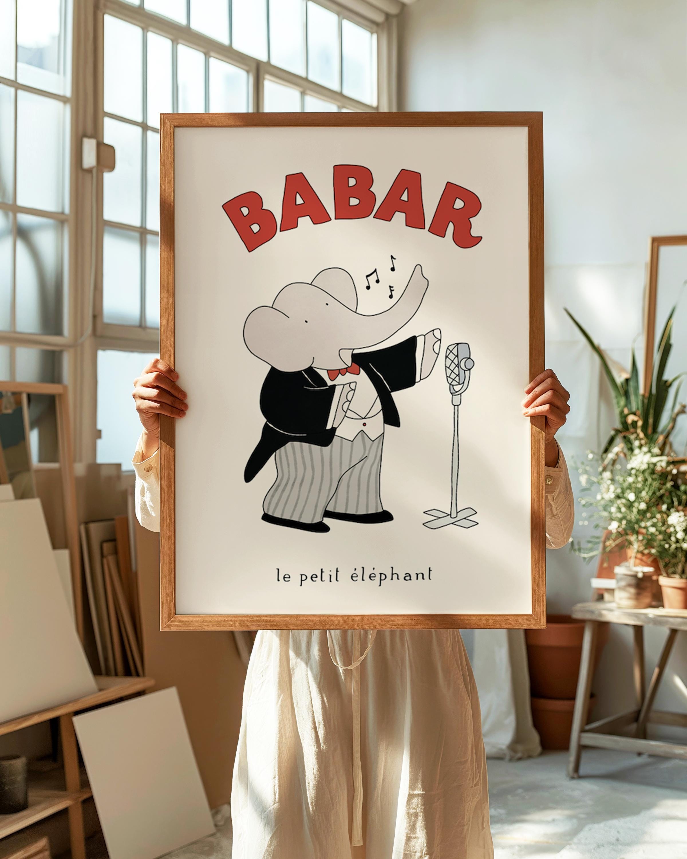 Babar Singing Retro Babar Elephant Children Wall Art Kids Babar Affiche ...