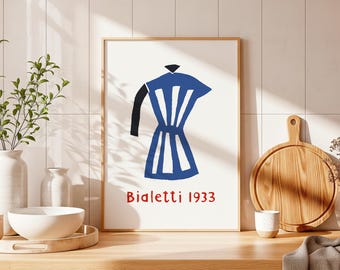 Bialetti 1933 Kitchen Art Illustration Moka Pot Coffee Maker Poster Bialetti Café Poster Café Art