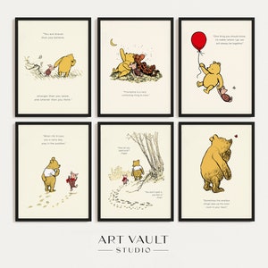 Winnie the Pooh Printable Wall Art Prints Digital Download Art Pooh Bear Prints Nursery Set of 6 Winnie Printable Wall Art Kids Room Print