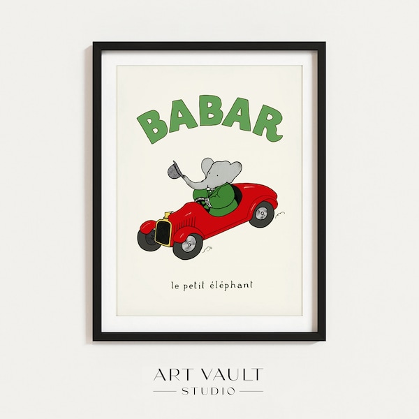 Babar Illustration Babar Print Baby Shower Gift Gender Neutral Gift Kid's Room Babar the Elephant Wall Art Nursery Decor Child Gift Retro