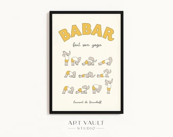 Babar the Elephant Yoga Yellow Poster Yoga Poses Yoga Wall Art Yoga Poster Babar Illustration Babar Print Baby Shower Gift Babar Affiche