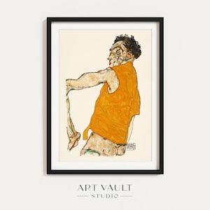 Egon Schiele Self Portrait in Yellow Vest 1914 Poster Egon Schiele Wall Art Print Schiele Painting Print Schiele Man Arm Pose Schiele Poster