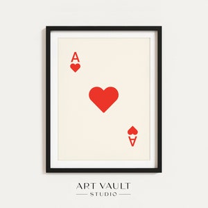 Ace of Hearts Playing Card Poster Ace of Hearts Wall Art Print Heart Wall Decor Student Dorm Wall Art Bedroom Art Print Heart Gift Card Gift