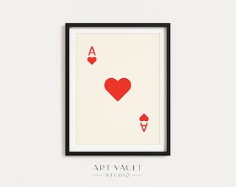 Ace of Hearts Playing Card Poster Ace of Hearts Wall Art Print Heart Wall Decor Student Dorm Wall Art Bedroom Art Print Heart Gift Card Gift