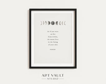 Moon Phase Wall Decor Moon Quote Poster Moon Phases Art Moon Poem Pablo Neruda As if You Were on Fire from Within Moon Lives in the Lining