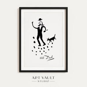 Salvador Dalí Drawing Rare Art Print Dali Sketch Man with Hat and Dog Minimal Black and White Dalí Poster Dalí Print Dalí Wall Art