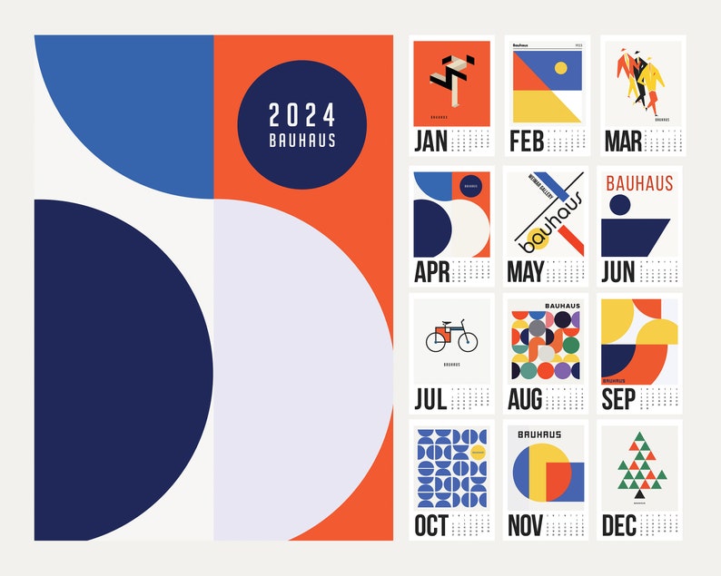 2024 Calendar Bauhaus Calendar 2024 Wall Calendar 2024 Bauhaus Etsy