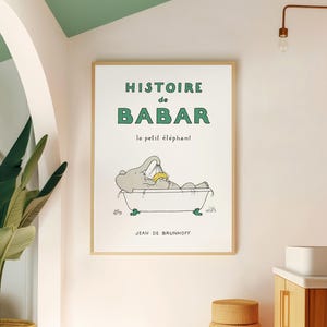Babar Bathroom Art Babar Bath Wall Art Cute Bathroom Wall Decor Bathroom Kids Art Dark Green Nursery Decor Funny Toilet Art Bathtub Art