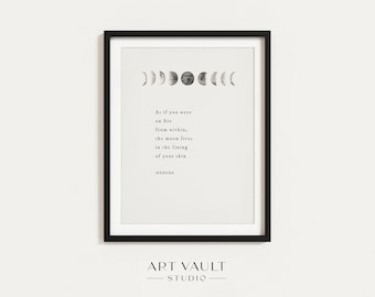 Moon Phase Wall Decor Moon Quote Poster Moon Phases Art Moon Poem Pablo Neruda As if You Were on Fire from Within Moon Lives in the Lining