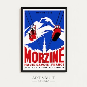 Morzine Alpine Ski Resort Art French Alps Poster Skiing Poster Skiing Wall Art Print Retro Skiing Illustration French Winter Wall Art Print