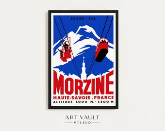Morzine Alpine Ski Resort Art French Alps Poster Skiing Poster Skiing Wall Art Print Retro Skiing Illustration French Winter Wall Art Print