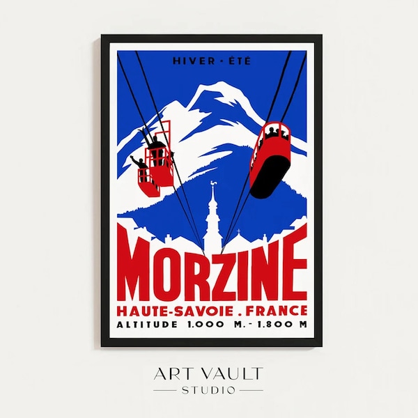 Morzine Alpine Ski Resort Art French Alps Poster Skiing Poster Skiing Wall Art Print Retro Skiing Illustration French Winter Wall Art Print