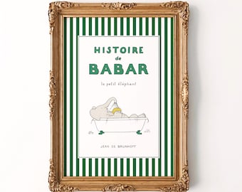 Babar the Elephant Digital Download Nursery Wall Art Download Nursery Poster Nursery Art Download Babar Bathroom Bath Poster Green Stripe