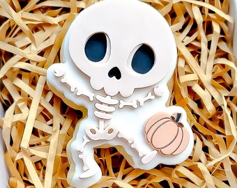Cute Skeleton Cookie Halloween Embosser - Raised Cookie Stamp + Optional Cutter - Fondant Decoration - Halloween Cookies - Spooky Cookie