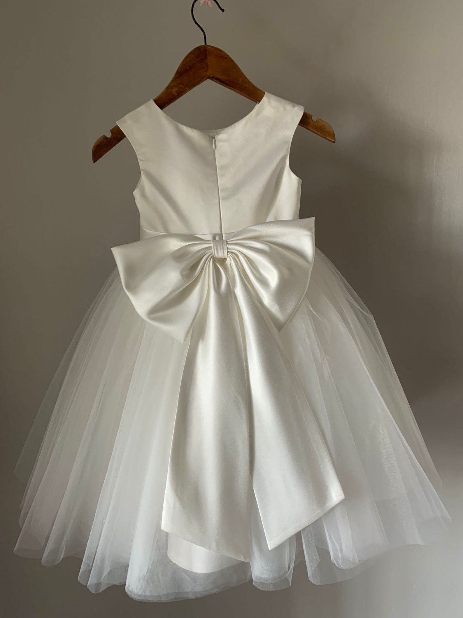 Satin Bow Shoulder Trapeze Tulle Dress Ivory