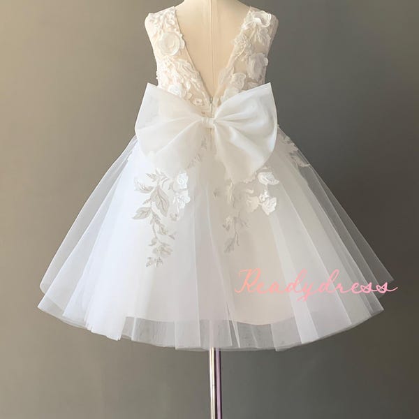 Ivory flower girl dress sheer back wedding dress bridesmaid dress kid dress No. 12