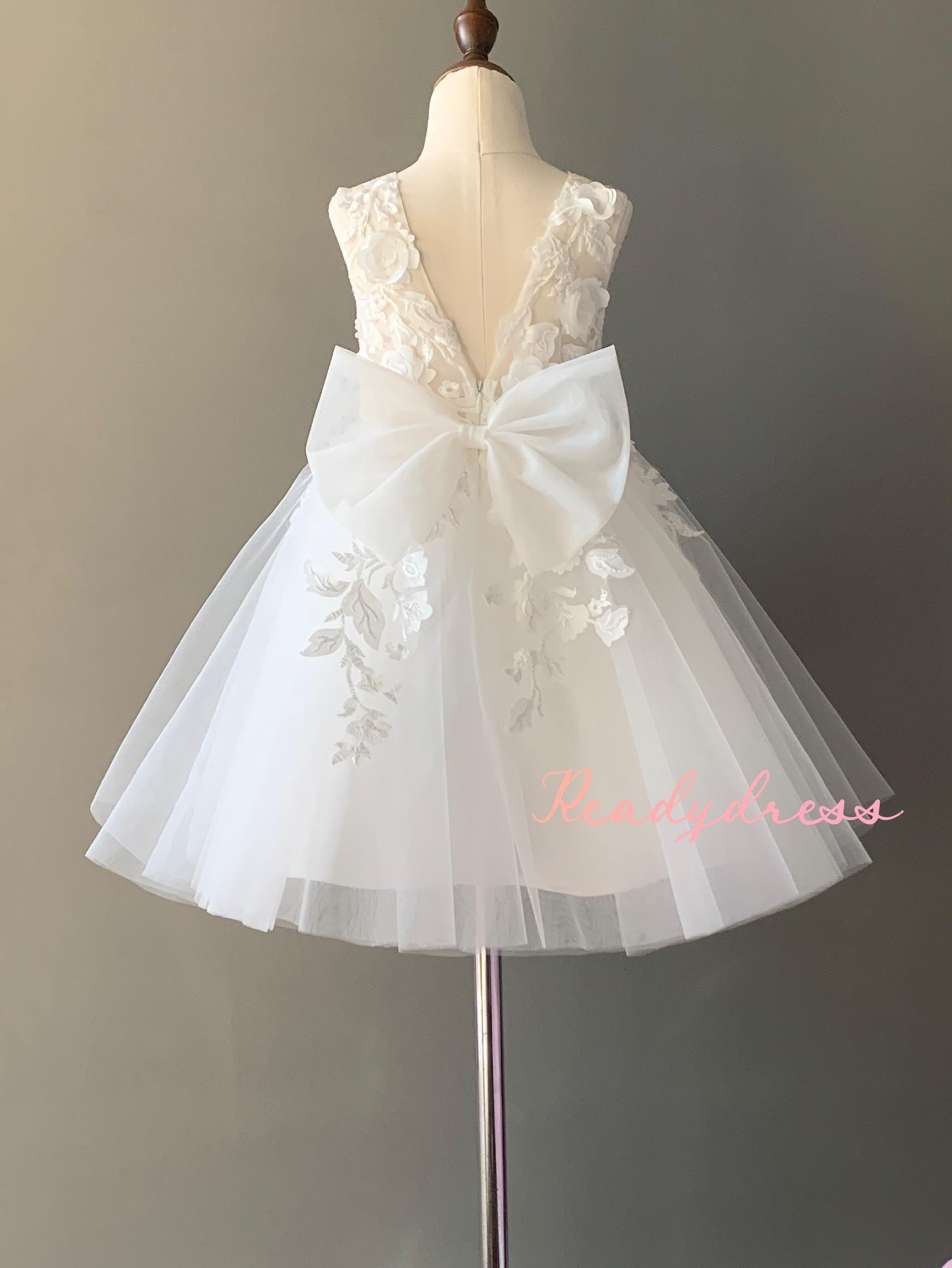 Ivory flower girl dress sheer back wedding dress bridesmaid dress kid dress No. 12
