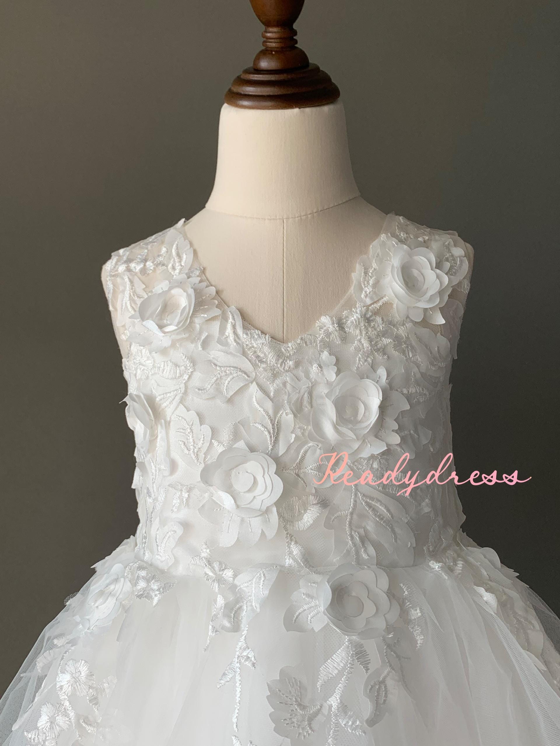 Ivory flower girl dress sheer back wedding dress bridesmaid dress kid dress No. 12