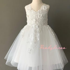 Vestido de niña de flores color marfil con espalda transparente, vestido de dama de honor, vestido infantil n.° 12 imagen 3
