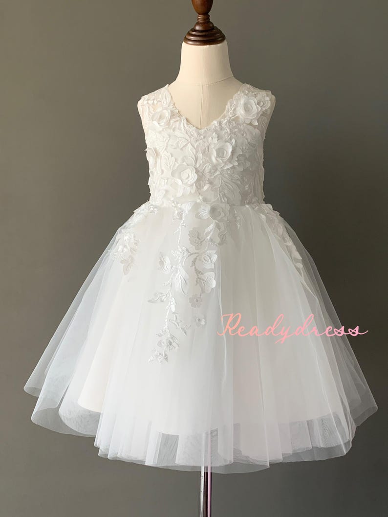 Vestido de niña de flores color marfil con espalda transparente, vestido de dama de honor, vestido infantil n.° 12 imagen 3