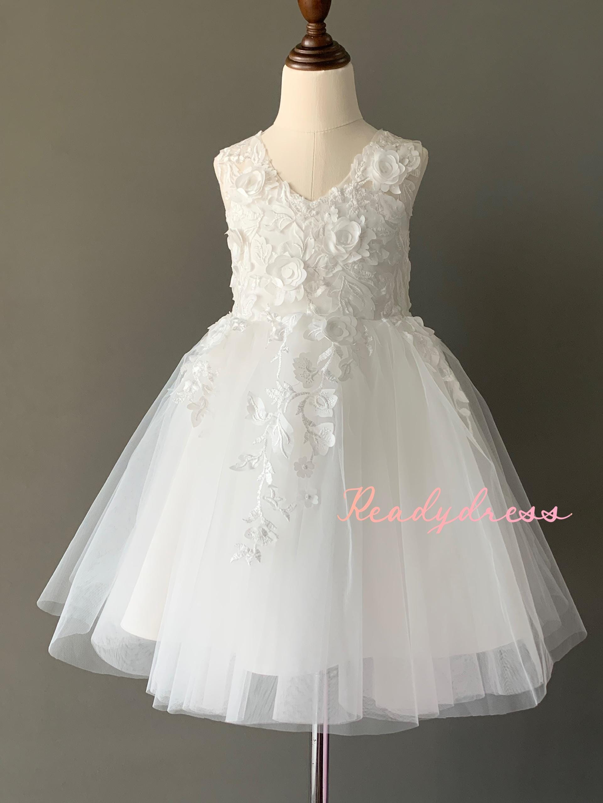 Ivory flower girl dress sheer back wedding dress bridesmaid dress kid dress No. 12