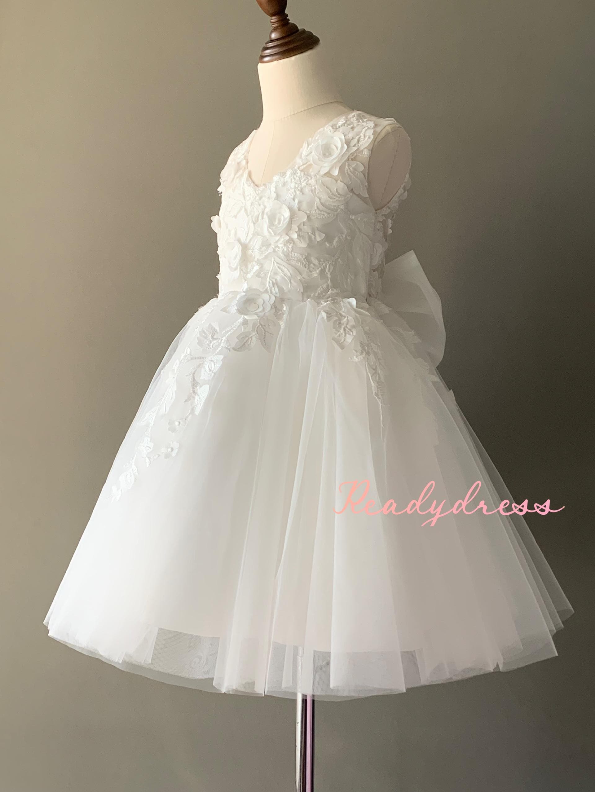 Ivory flower girl dress sheer back wedding dress bridesmaid dress kid dress No. 12