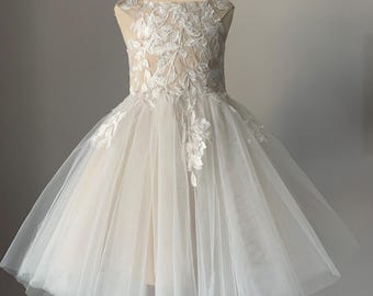 Light champagne dress pretty dress lace applique dress handmade dress wedding dress flower girl dress No. 06
