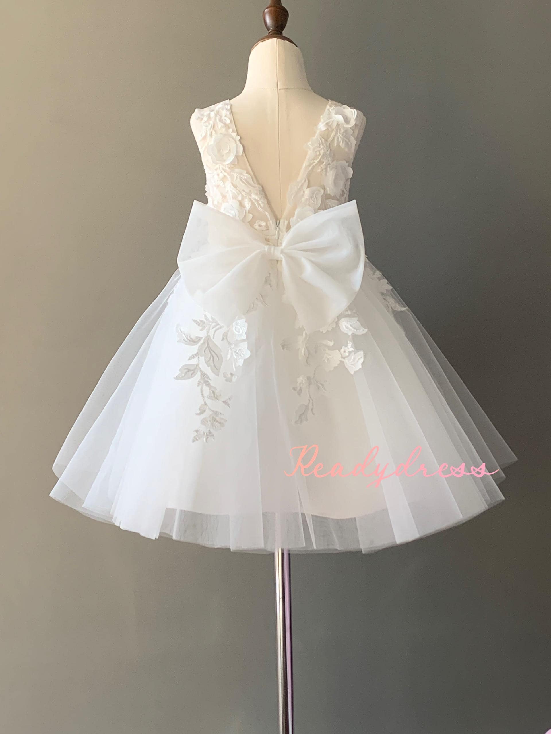 Ivory flower girl dress sheer back wedding dress bridesmaid dress kid dress No. 12