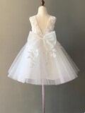 Ivory flower girl dress sheer back wedding dress bridesmaid dress kid dress No. 12