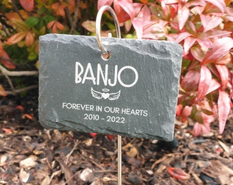 PET MEMORIAL MARKER Personalised Engraved Hanging Slate Garden Ornament, Dog Cat Memorial, Grave Marker, Pet Loss