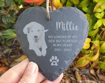 Photo Engraved PET MEMORIAL MARKER Personalised Engraved Hanging Slate Garden Ornament for a Dog Cat Memorial, Grave Marker, Pet Loss