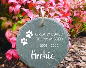 PET MEMORIAL MARKER Personalised Engraved Hanging Slate Garden Ornament, Dog Cat Memorial, Grave Marker, Pet Loss, Custom