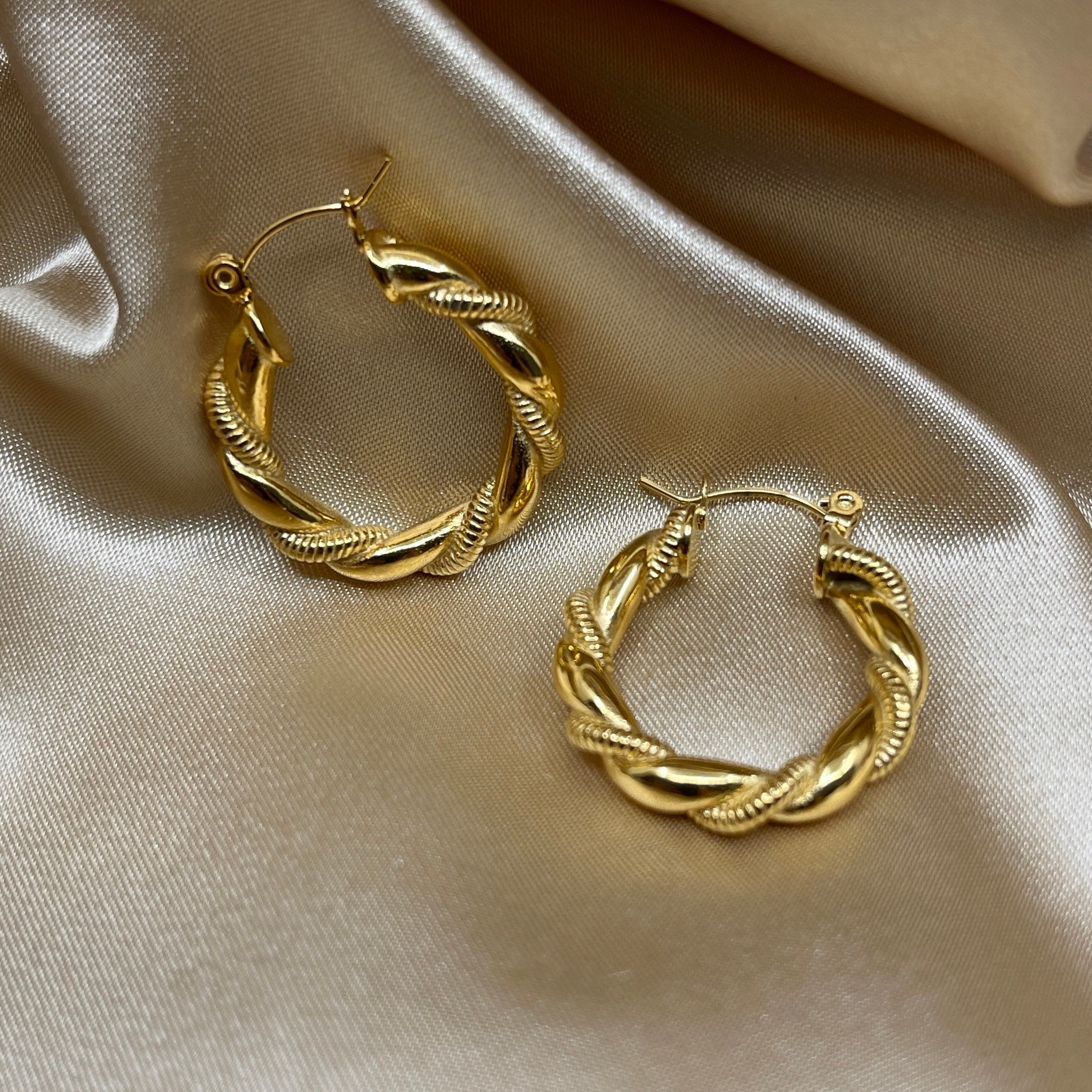 18k Gold Plated Twisted Shape Earrings 18k Gold Vermeil Twisted Hoop Earrings | Gold Hoops  main image 2
