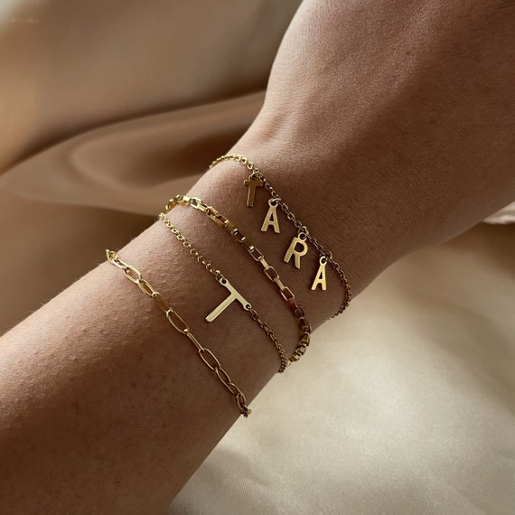 Dainty Name Bracelet 18k Gold Plated Stainless Steel Bracelet Etsy