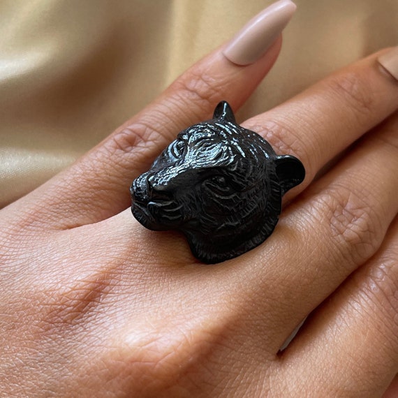 18K Gold plated Stainless Steel Black Tiger Ring Gold Band Rings Boho Ring Bohemian Ring Biker Ring