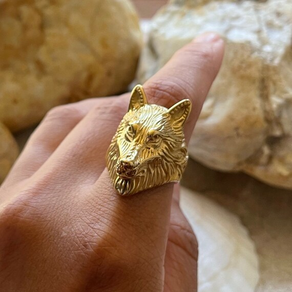 18K Gold Plated Stainless Steel Wolf Ring
