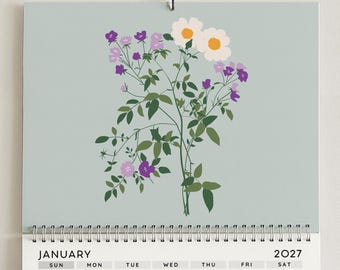 2026 Botanical Wall Calendar | Floral Art | Nature Lover Gift | 8.5x11 Horizontal Hanging Design