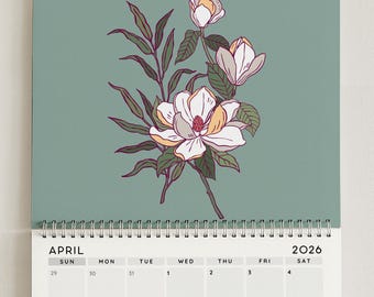 2026 Vintage Floral Art Wall Calendar |  Nature Lover 12 Month Hanging Planner | Writeable Grid