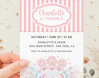 Sweet Candy Any Age Birthday Party Invitations | Pink Coquette Bday Invite | Editable Canva Template