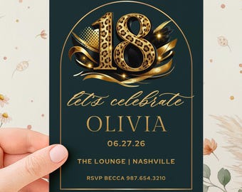 18th Birthday Digital Invitation Card | Elegant Gold Printable Invite