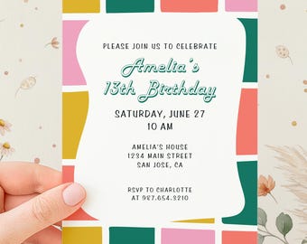 Simple Colorful Birthday Invitation | Editable Simple Bright and Cheerful Any Age Party Invite