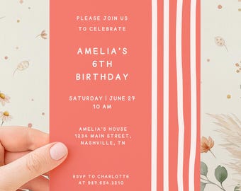 Bold Pink Any Age Birthday Party Invitations | Simple Colorful Teen Party Invites
