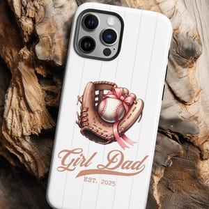 Personalisierte Baseball Papa Handyhülle, Mädchen Papa robuste Hülle, Baseball Tochter Geschenk, Pink Ribbon Handschuh Design, neuer Papa iPhone Samsung Hülle