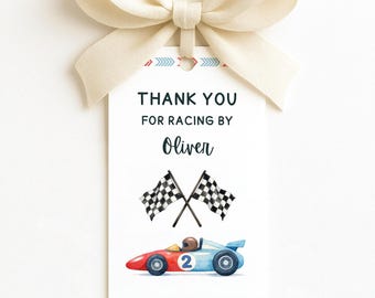 Race Car Birthday Favor Tags, Watercolor Party Favor Labels (Digital Download)