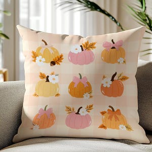 Plaid Pumpkin Throw Pillows: Coquette Fall Decor, Cozy Farmhouse Autumn Decoration
