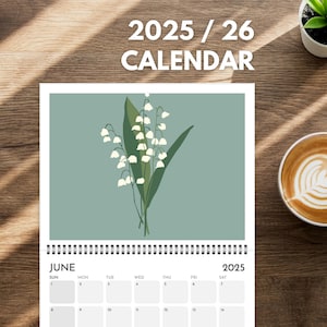 Calendario da parete AGGIORNATO 2025-2026 con illustrazioni floreali e artistiche botaniche, calendario da appendere per gli amanti della natura, idea regalo di carta per il primo anniversario.